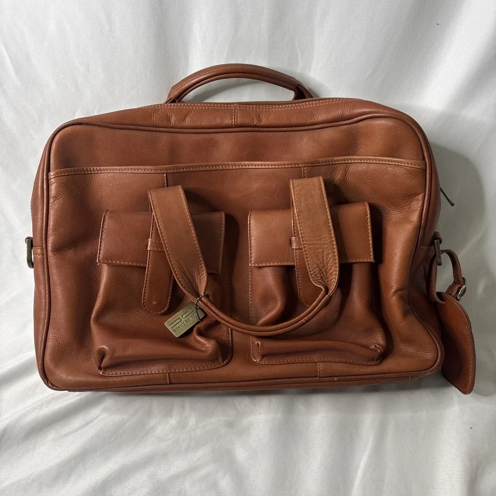 Claire Chase Executive Computer Laptop Briefcase Leather Cognac Luxury Carry On